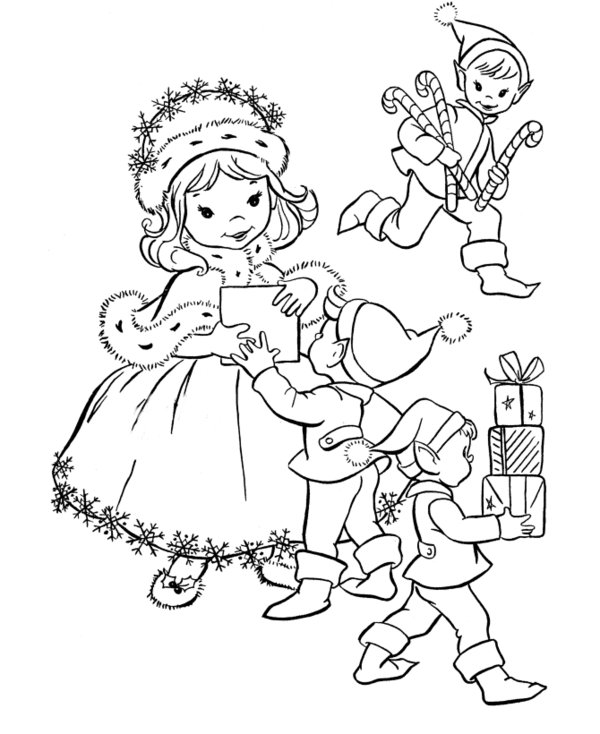  Give Gift to Kids Christmas Elf Print Coloring Pages